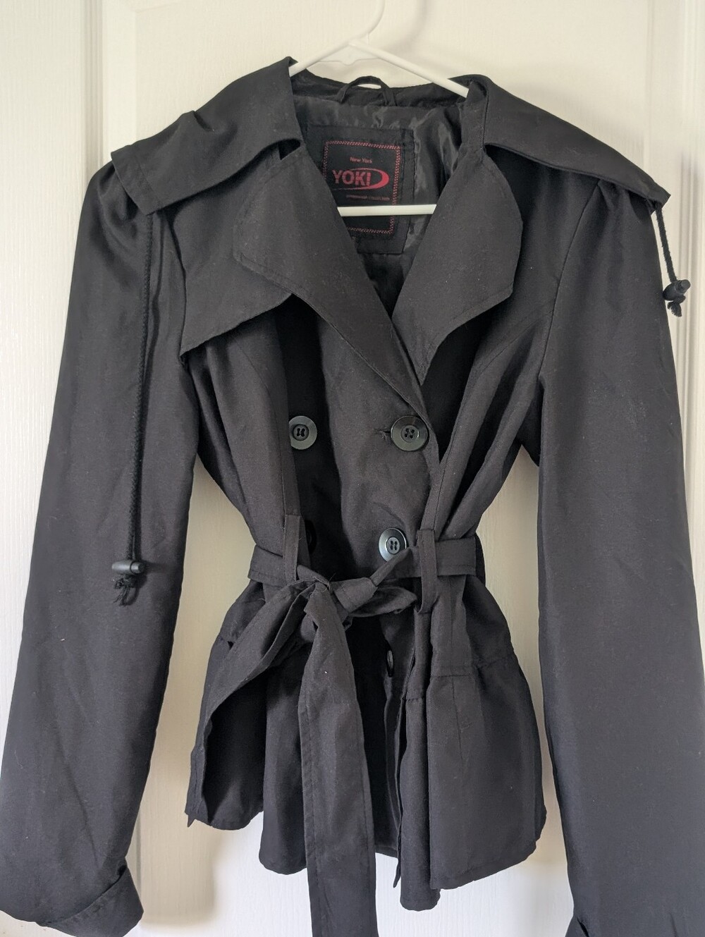YOKI Trench Coat  Women MED Black Double Breasted NY Trendy Outerwear Stylish